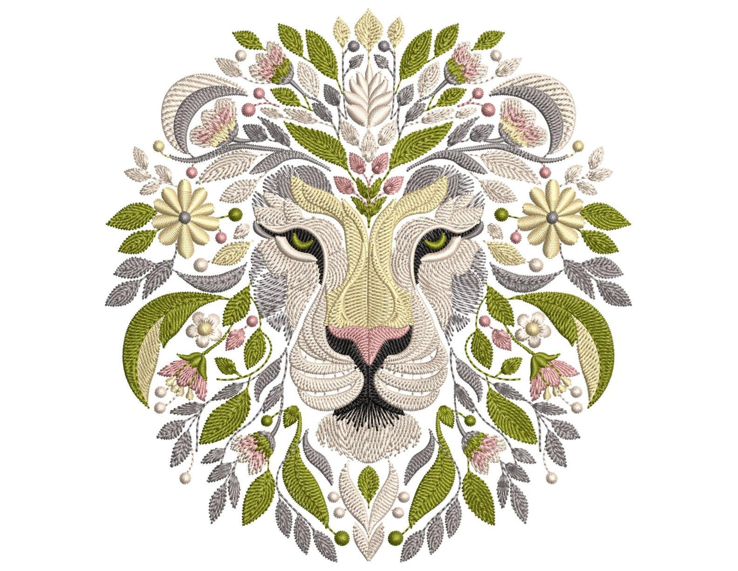 Floral Lion Machine Embroidery Design, Lion Pattern, Animal Embroidery, Wild Animal Embroidery Design, Wild Cat Embroidery, Boho Floral PES
