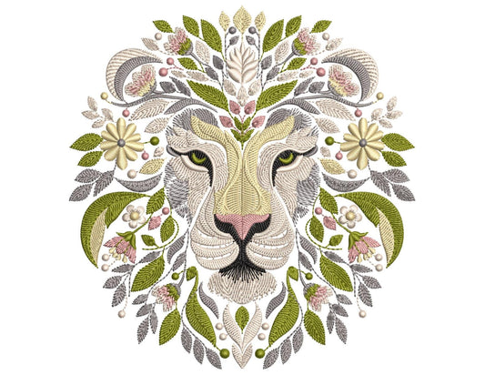 Floral Lion Machine Embroidery Design, Lion Pattern, Animal Embroidery, Wild Animal Embroidery Design, Wild Cat Embroidery, Boho Floral PES