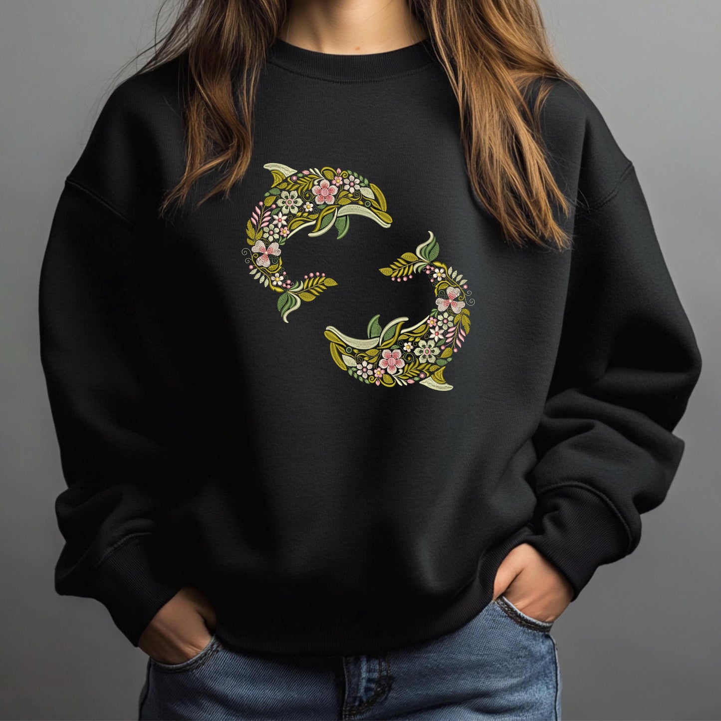 Floral Dolphin Embroidery Design, Ocean Animal Embroidery, Nautical Embroidery, Dolphin Pattern PES, Marine Embroidery, Nautical Pattern