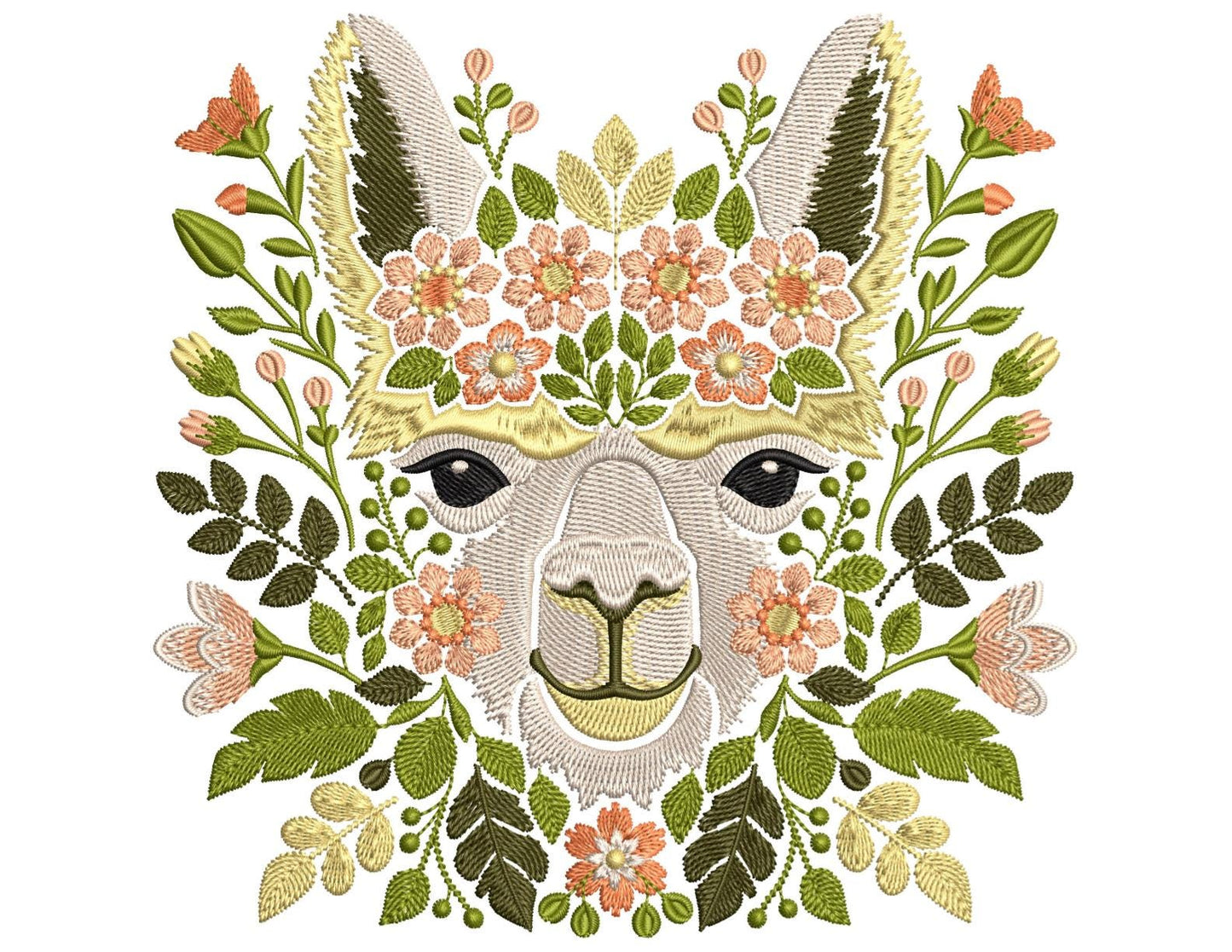 Floral Alpaca Machine Embroidery Design, Boho Animal Embroidery Pattern, Cute Alpaca Pattern for Clothes & Home Decor, Alpaca Pattern PES