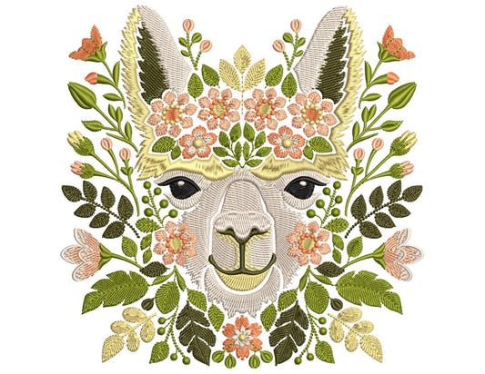 Floral Alpaca Machine Embroidery Design, Boho Animal Embroidery Pattern, Cute Alpaca Pattern for Clothes & Home Decor, Alpaca Pattern PES
