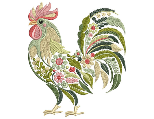 Floral Rooster Embroidery Design: Rustic Farmhouse Decor PES, DST, EXP, Rooster Embroidery Pattern, Animal Embroidery File, Boho Embroidery