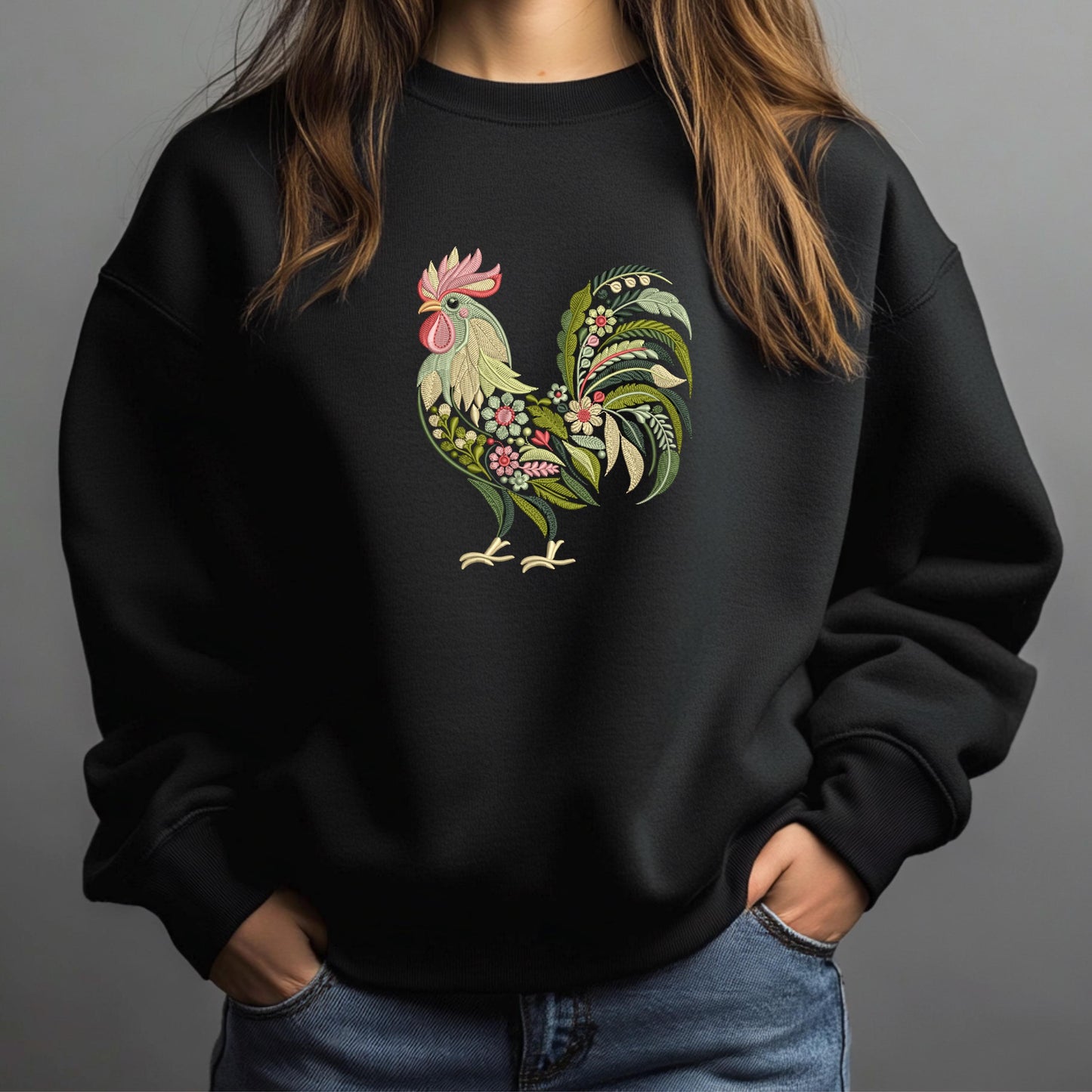 Floral Rooster Embroidery Design: Rustic Farmhouse Decor PES, DST, EXP, Rooster Embroidery Pattern, Animal Embroidery File, Boho Embroidery