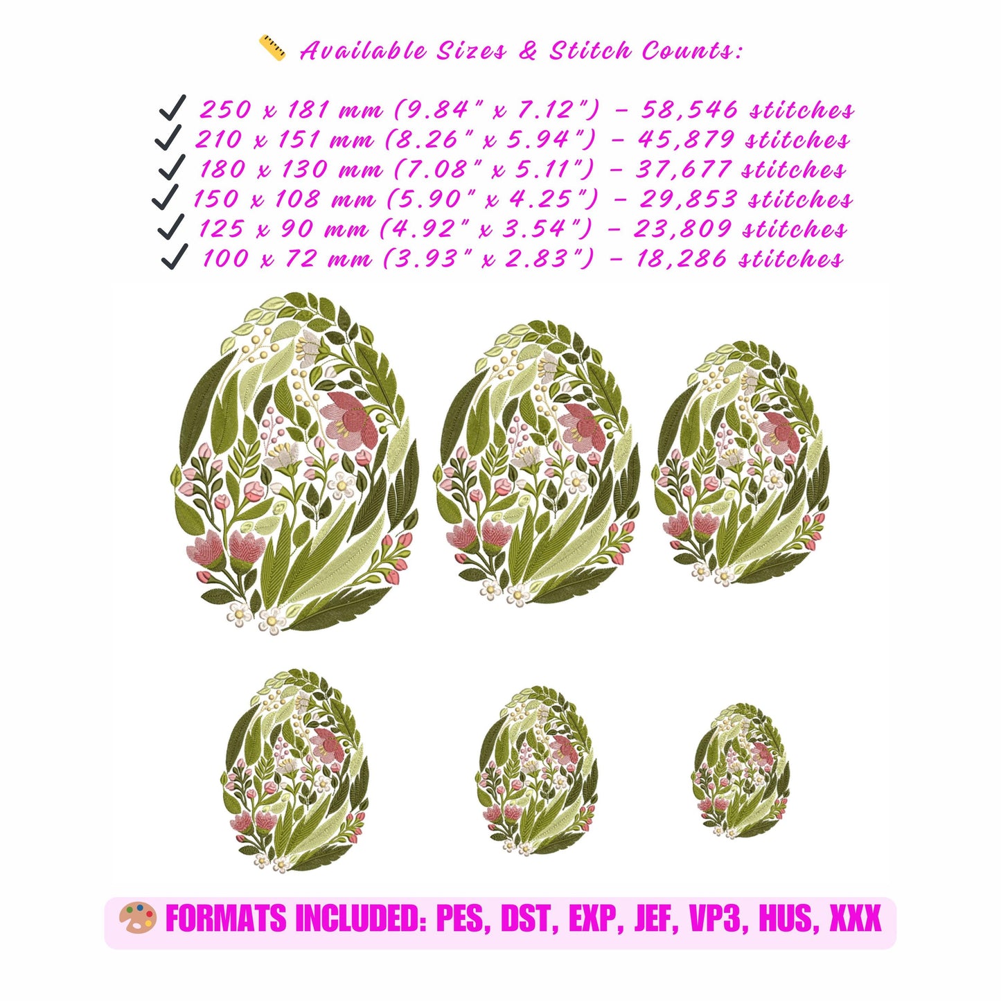 Floral Easter Egg Machine Embroidery Design, Floral Easter Egg Embroidery Design, Egg Pattern, Spring Embroidery, Easter Pattern, DIY Craft