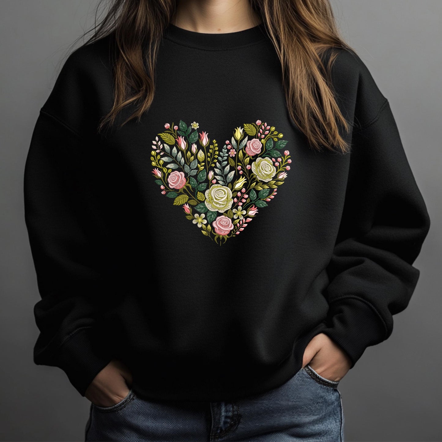 Floral Heart Machine Embroidery Design – Romantic Flower Heart Set, Wedding Gift, Home Décor, Romantic Valentine, Rose & Poppy Heart PES DST