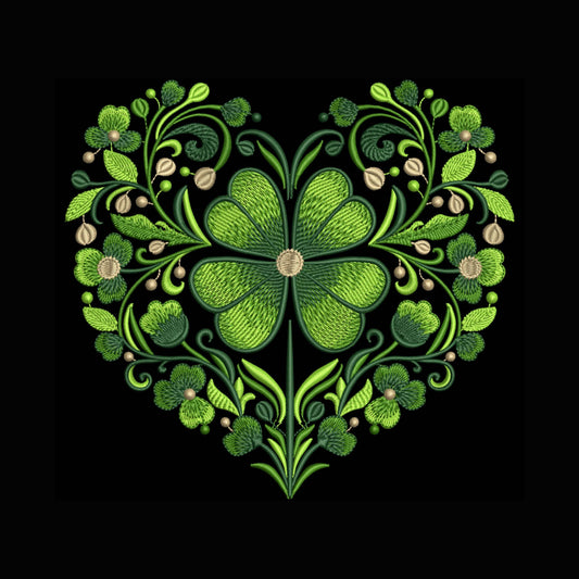 Lucky Clover Heart Machine Embroidery Design – St. Patrick’s Day Shamrock Heart, Instant Digital Download for Clothing, Home Décor & Gifts