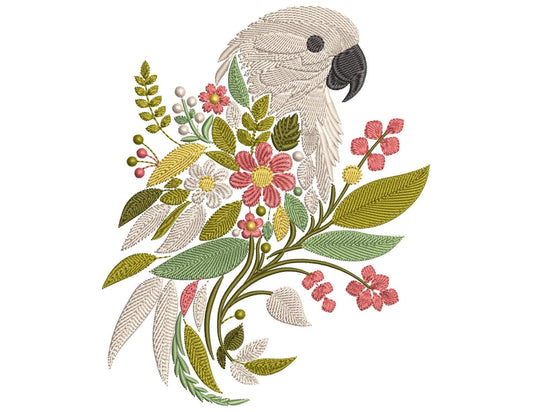 Floral Parrot Embroidery Design - Machine Embroidery Designs for Crafts, Home Decor, Apparel & Gifts, Parrot Pattern, Bird Embroidery PES