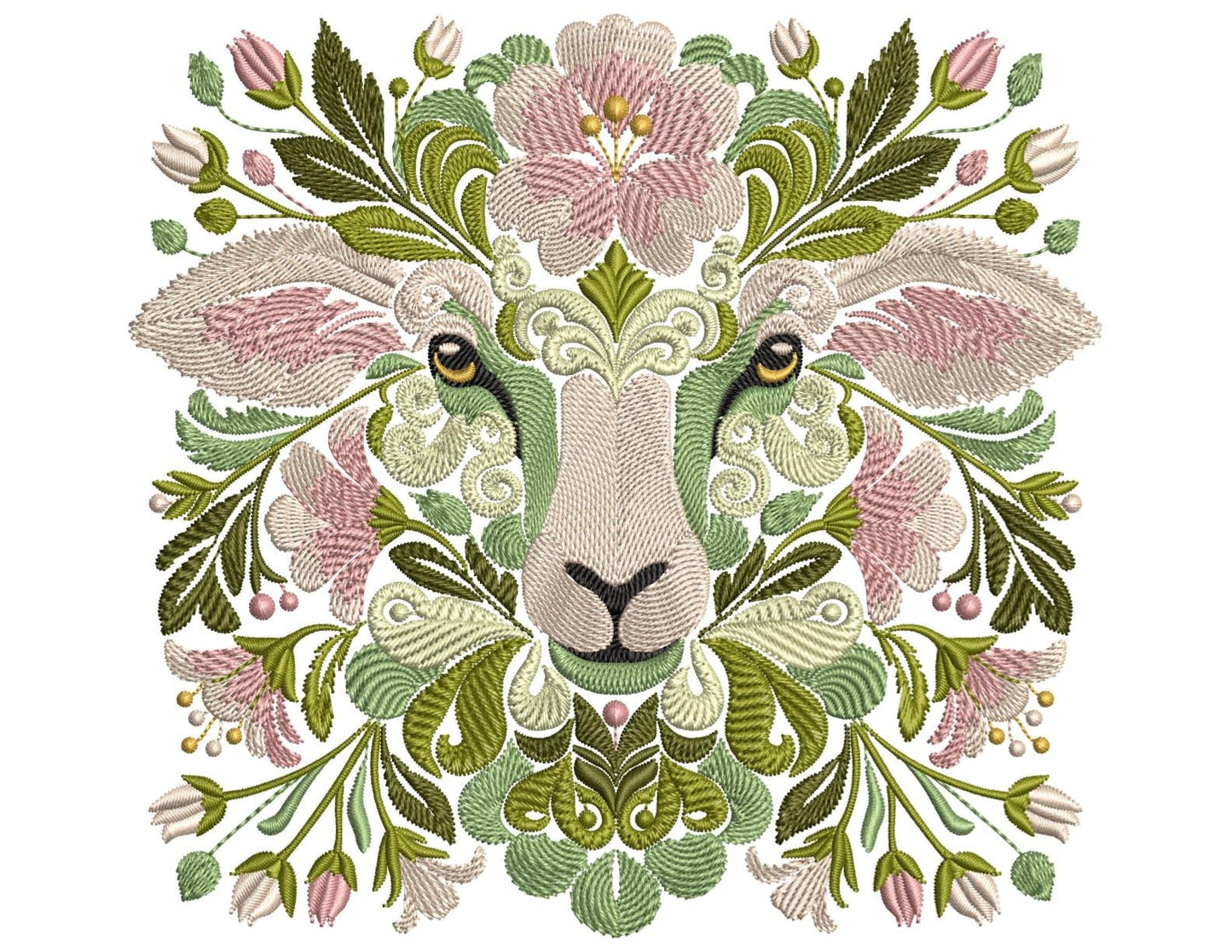 Flower Sheep Embroidery Design - Machine Embroidery Pattern for Home Decor & Apparel, Sheep Pattern, Animal Embroidery, Floral Embroidery