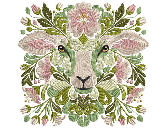 Flower Sheep Embroidery Design - Machine Embroidery Pattern for Home Decor & Apparel, Sheep Pattern, Animal Embroidery, Floral Embroidery