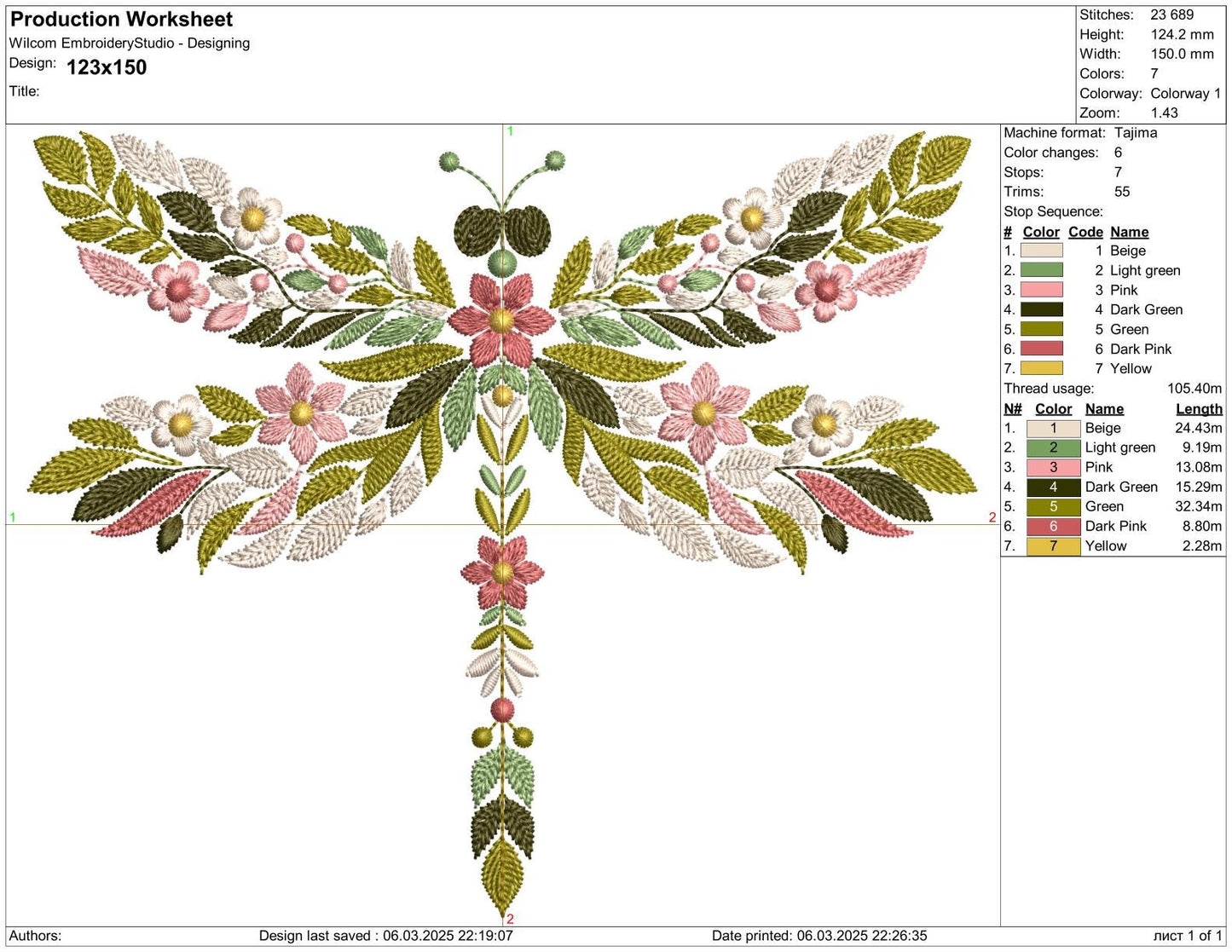 Floral Dragonfly Machine Embroidery Design - Nature-Inspired Pattern, Insects Embroidery, Dragonfly Pattern, Floral Wings Embroidery Pattern