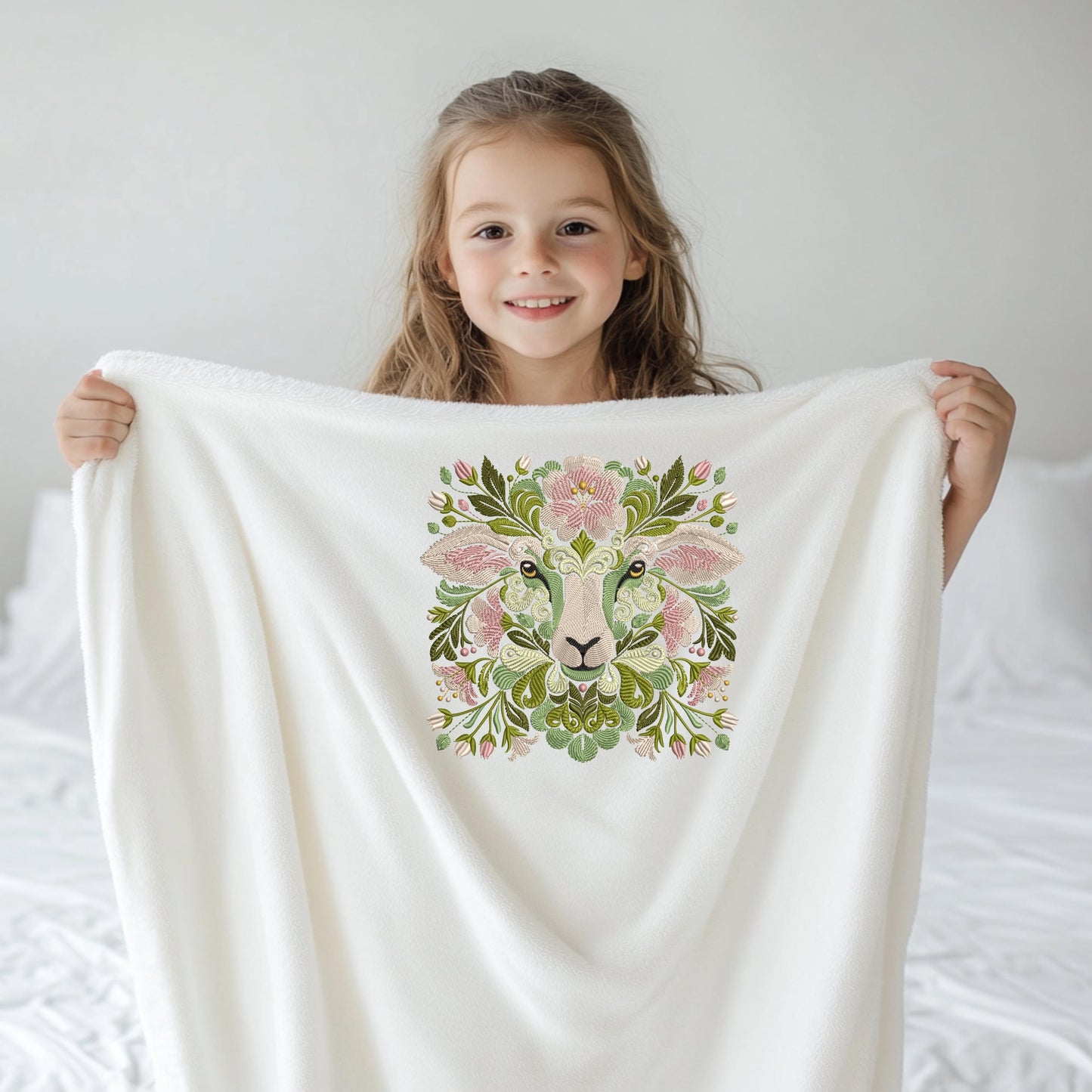 Flower Sheep Embroidery Design - Machine Embroidery Pattern for Home Decor & Apparel, Sheep Pattern, Animal Embroidery, Floral Embroidery