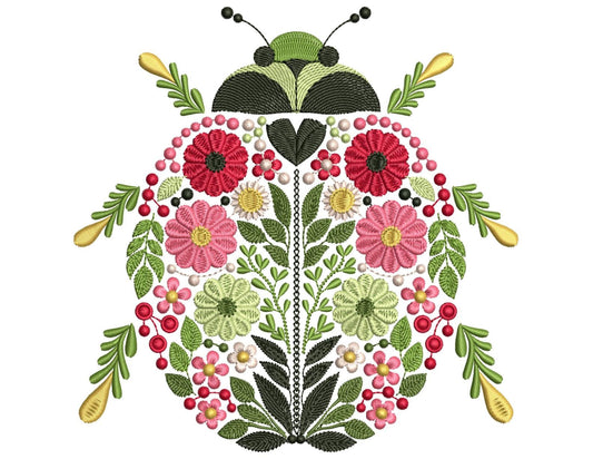 Floral Ladybug Machine Embroidery Design – Nature-Inspired Beauty, Bug Insect Embroidery Pattern, Ladybug Pattern, Cute Bug Embroidery PES