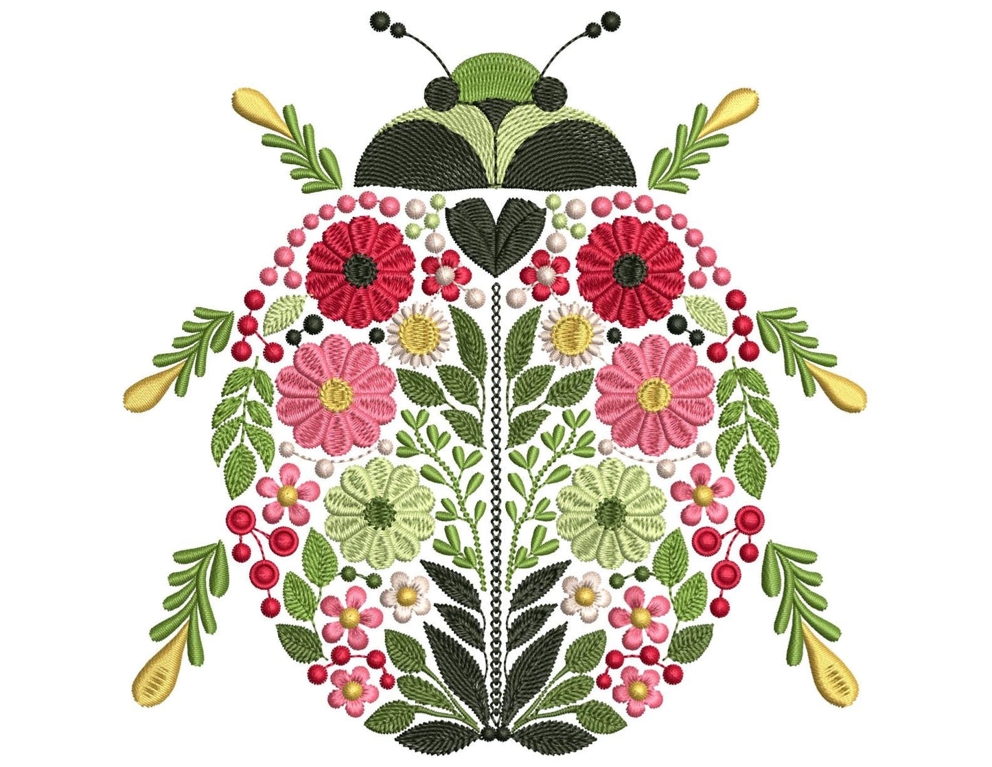 Floral Ladybug Machine Embroidery Design – Nature-Inspired Beauty, Bug Insect Embroidery, Ladybug Pattern, Cute Bug Embroidery PES