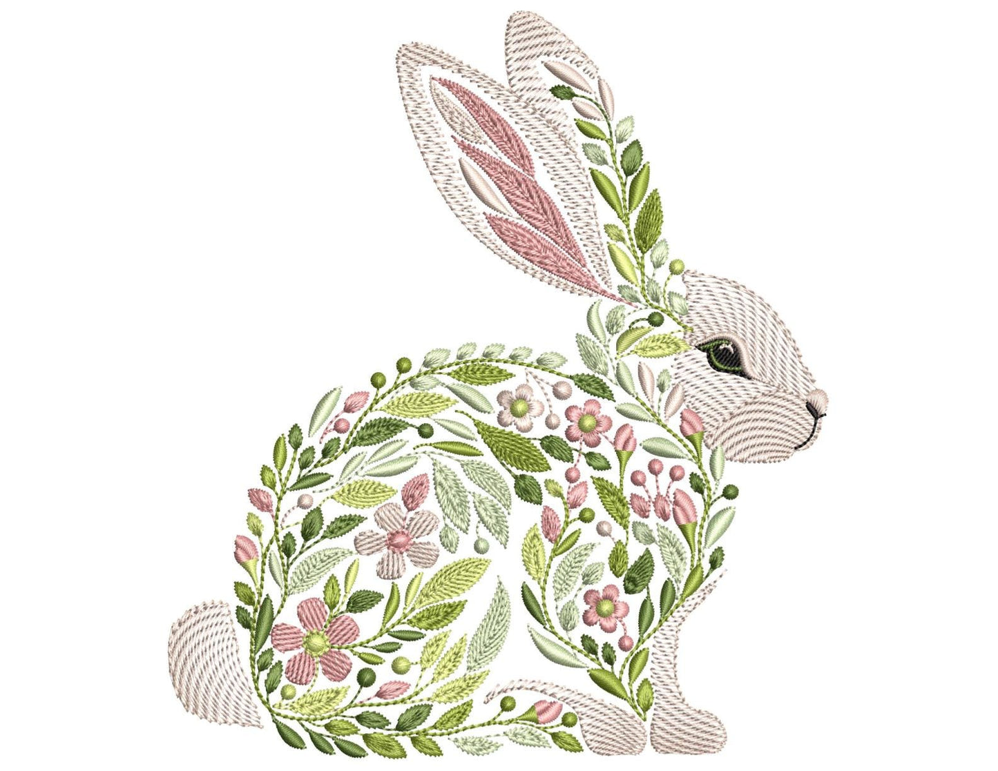 Floral Bunny Machine Embroidery Design – Easter Rabbit Pattern, Floral Bunny, Spring Rabbit Embroidery, Animal Embroidery, Easter Design PES