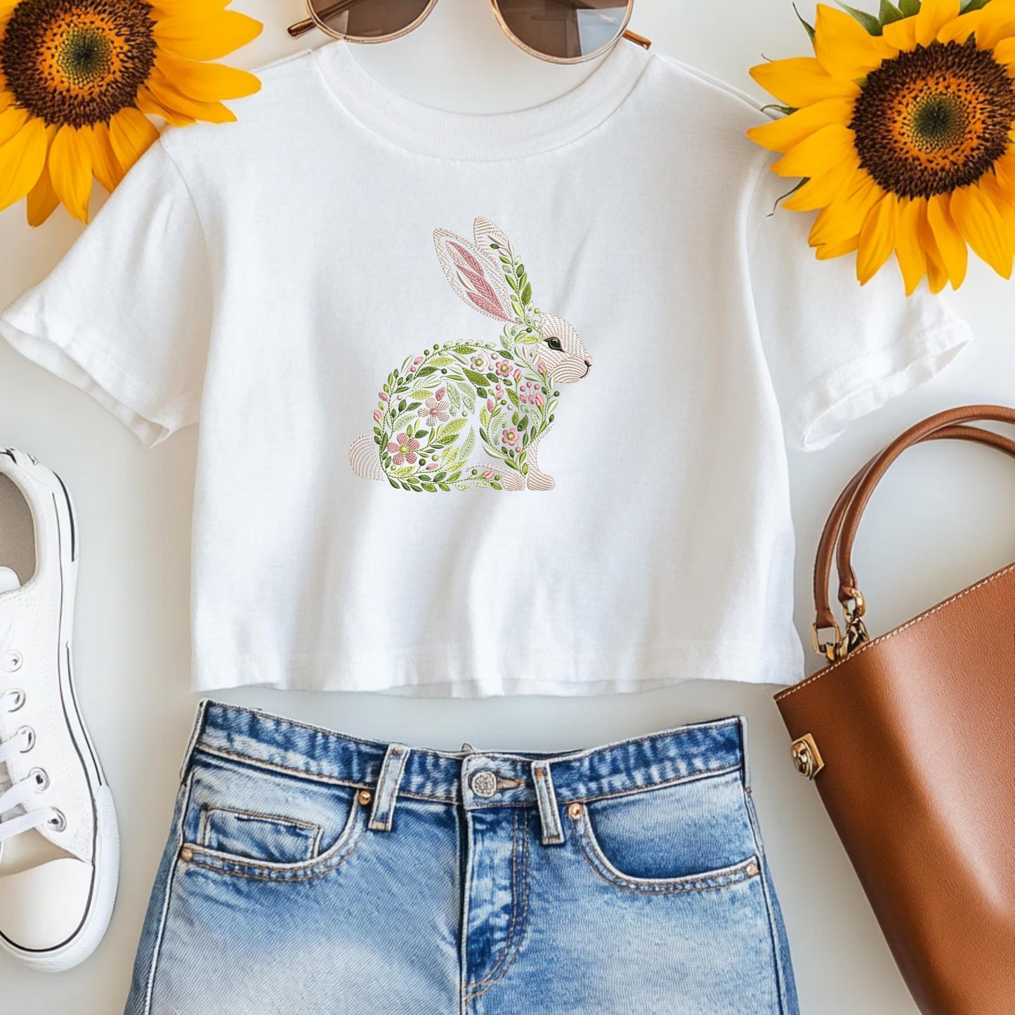 Floral Bunny Machine Embroidery Design – Easter Rabbit Pattern, Floral Bunny, Spring Rabbit Embroidery, Animal Embroidery, Easter Design PES