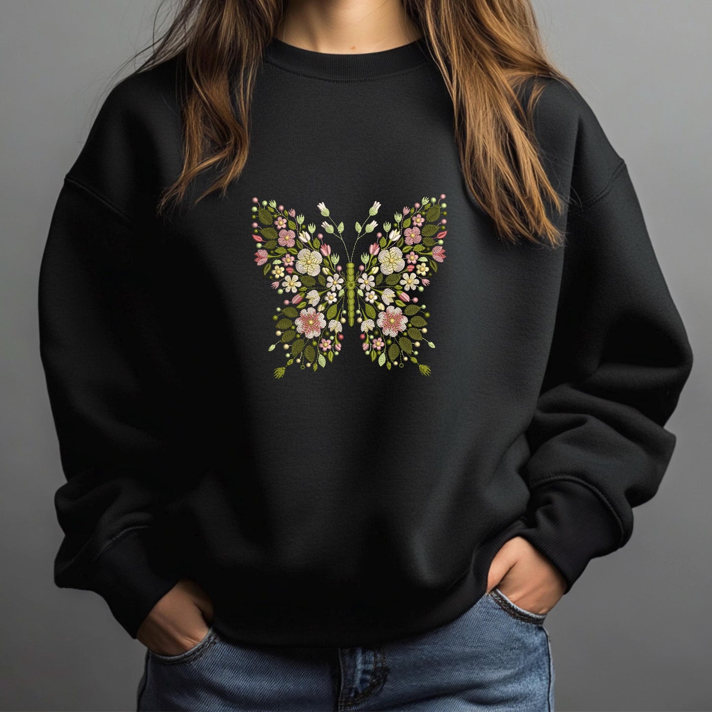 Butterfly Embroidery Design Floral, Insect Machine Embroidery File PES DST, Botanical Butterfly Pattern 4x4 Hoop Instant Download