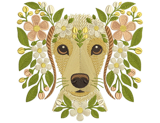 Floral Dachshund Embroidery Design, Dog Lovers Gift, Dog Embroidery, Dachshund Pattern, Cute Floral Pet Embroidery, Pet Embroidery Design