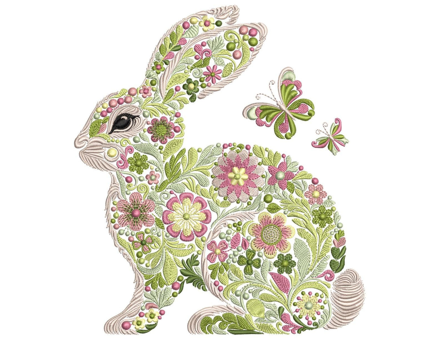 Floral Bunny Embroidery Design - Beautiful Spring Rabbit - Machine Embroidery Patterns - Embroidered Floral Bunny Art, Animal Embroidery PES