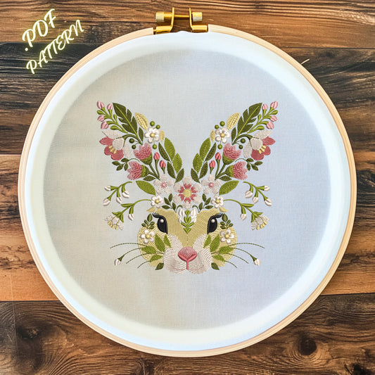 Floral Rabbit Hand Embroidery Design (PDF Pattern)