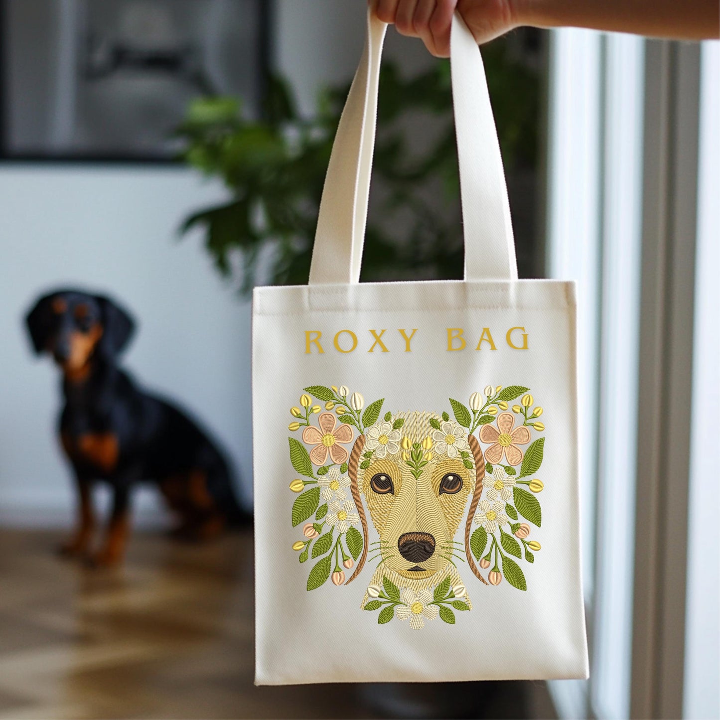 Floral Dachshund Embroidery Design, Dog Lovers Gift, Dog Embroidery, Dachshund Pattern PES DST, Floral Pet Embroidery, Pet Embroidery Design