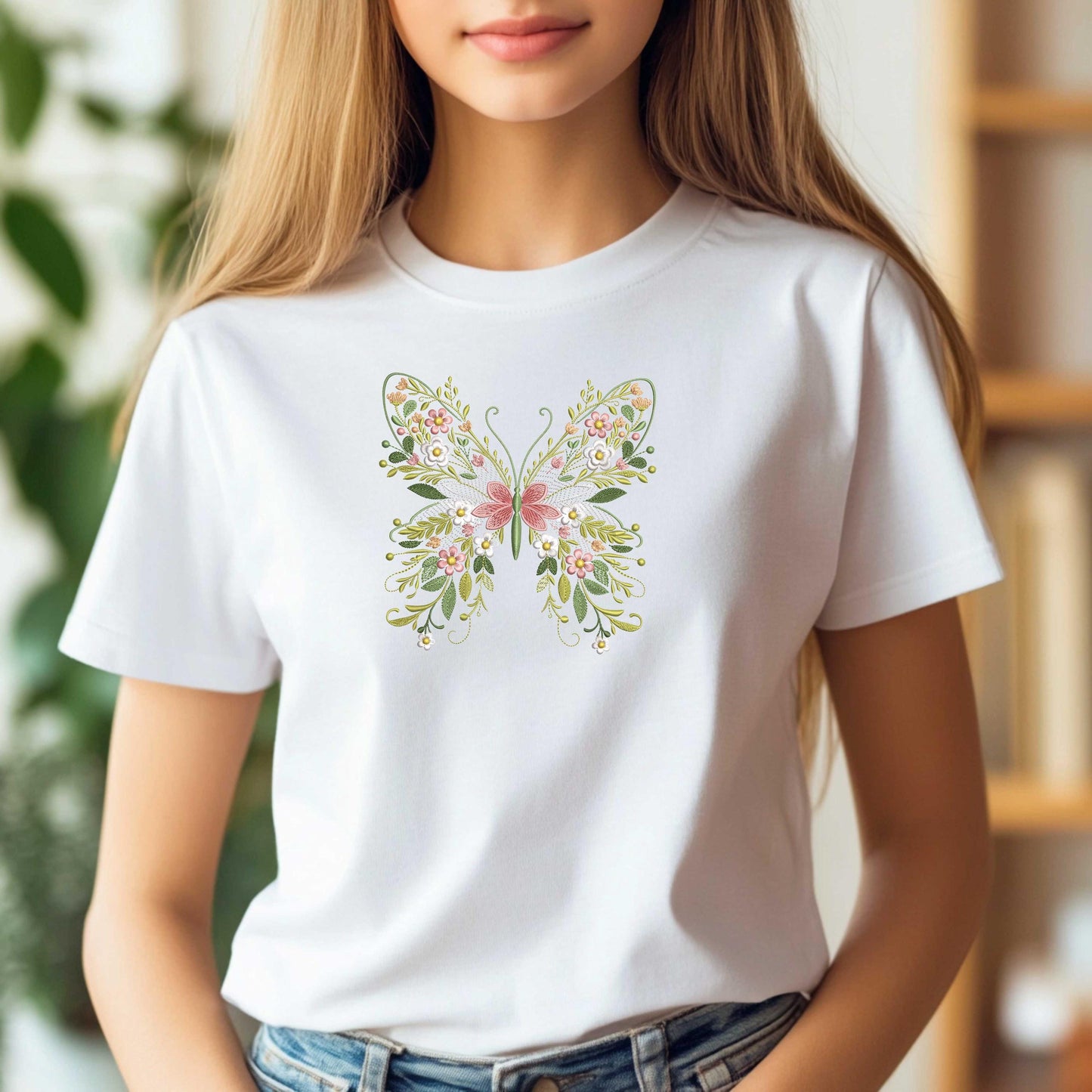 Floral Butterfly Machine Embroidery Design: Nature Garden Pattern, Butterfly Embroidery Pattern, Summer Embroidery, Instant Download PES DST