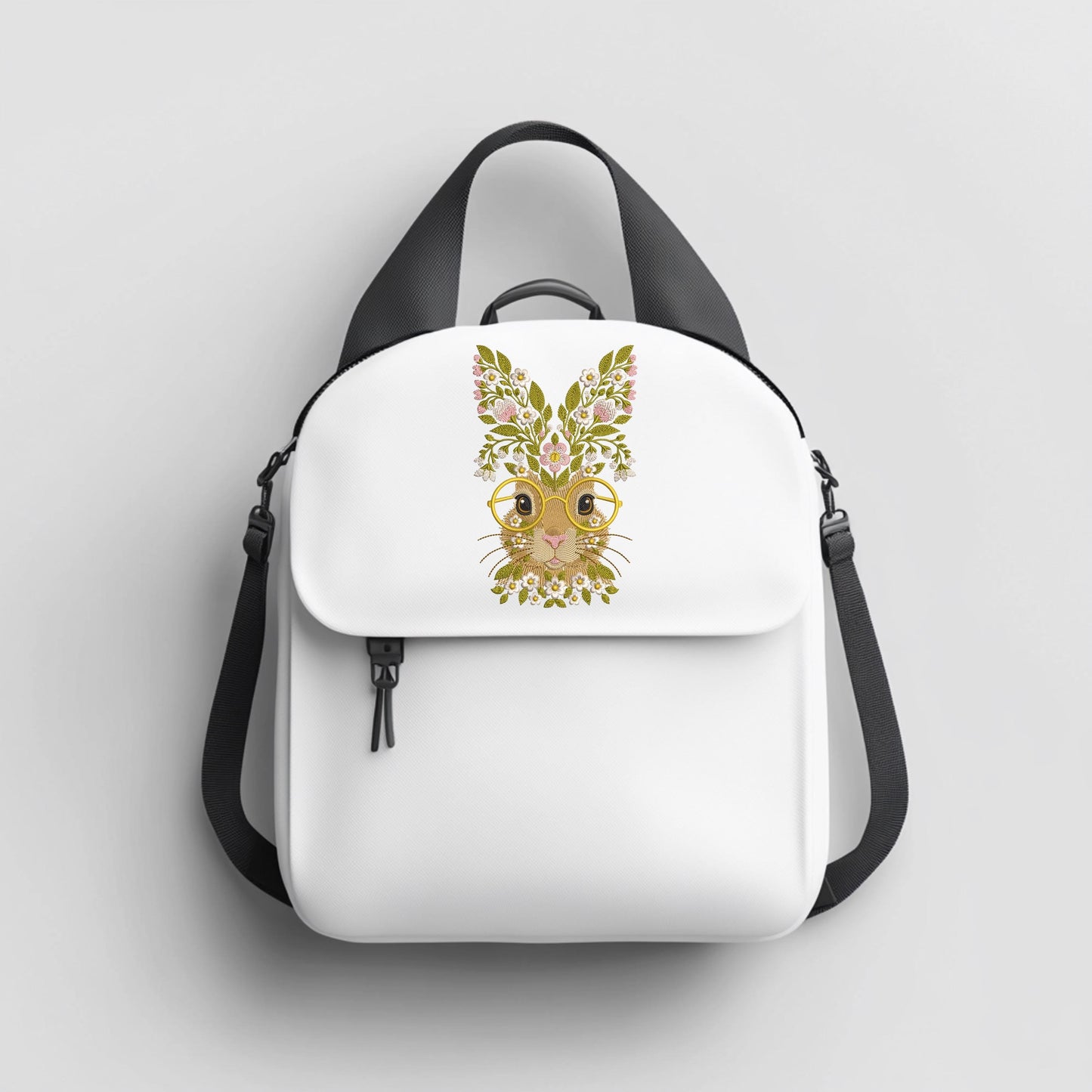 Floral Bunny with Glasses – Machine Embroidery Design, Design Easter Rabbit with Glasses Spring Boho Animal Embroidery, Easter Bunny PES DST