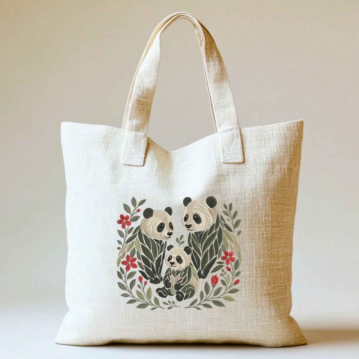Panda Family Embroidery Design, Adorable Mother, Father & Baby Panda with Flowers, Perfect for T-Shirts and Personalized Gifts PES 4 x4 hoop