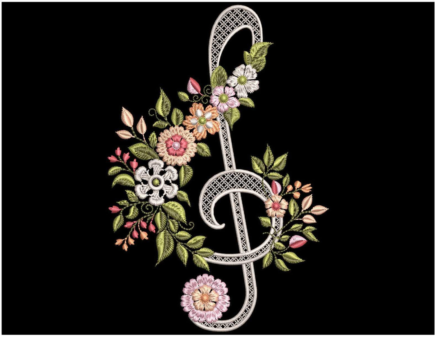Floral Treble Clef Embroidery Design: Music Gift Decor PES DST, Digital Download, Flower Embroidery, Treble Clef Pattern, Gift For Musicians