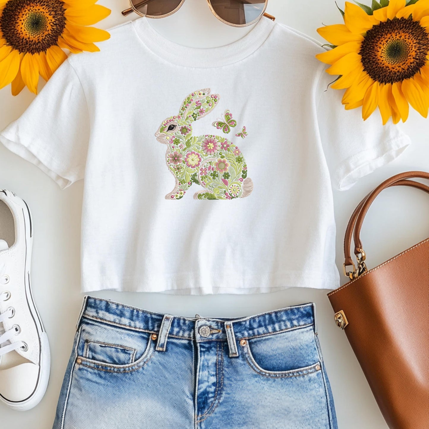 Floral Bunny Embroidery Design - Beautiful Spring Rabbit - Machine Embroidery Patterns - Embroidered Floral Bunny Art, Animal Embroidery PES