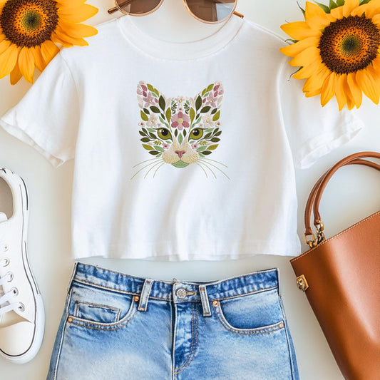 Floral Cat Machine Embroidery Design: Cute Animal Face for Sweatshirts & T-shirts, Cat Pattern, Pet Embroidery, Floral Animal Embroidery PES