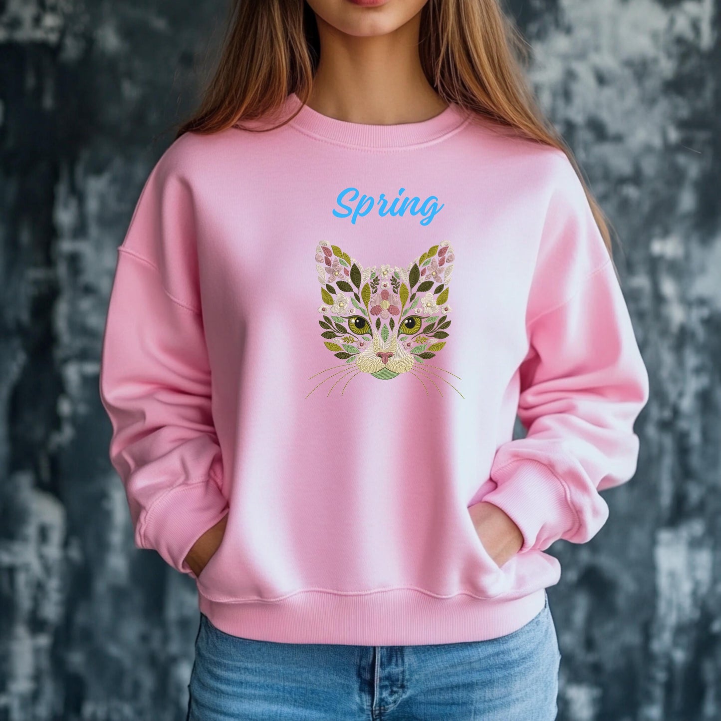 Floral Cat Machine Embroidery Design: Cute Animal Face for Sweatshirts & T-shirts, Cat Pattern, Pet Embroidery, Floral Animal Embroidery PES