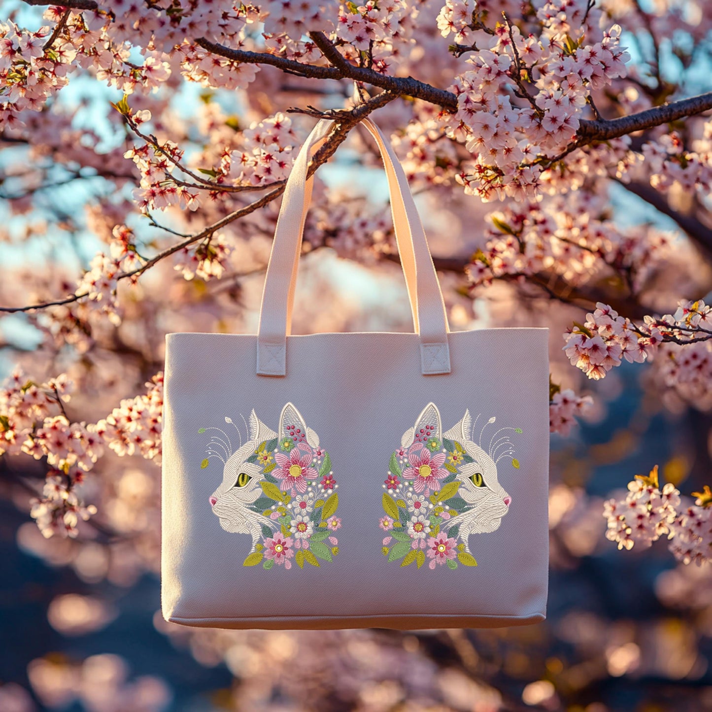 Floral Cat Embroidery Set – 4 Beautiful Nature-Inspired Designs for Machine Embroidery, Floral Embroidery, Animal Embroidery, PES, DST, JEF