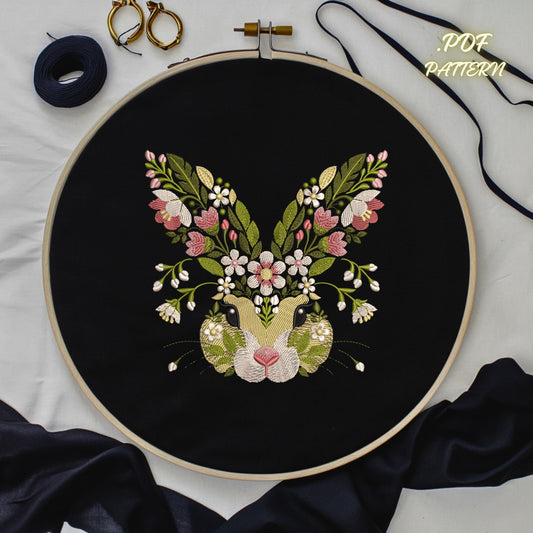 Floral Rabbit Hand Embroidery Design (PDF Pattern)