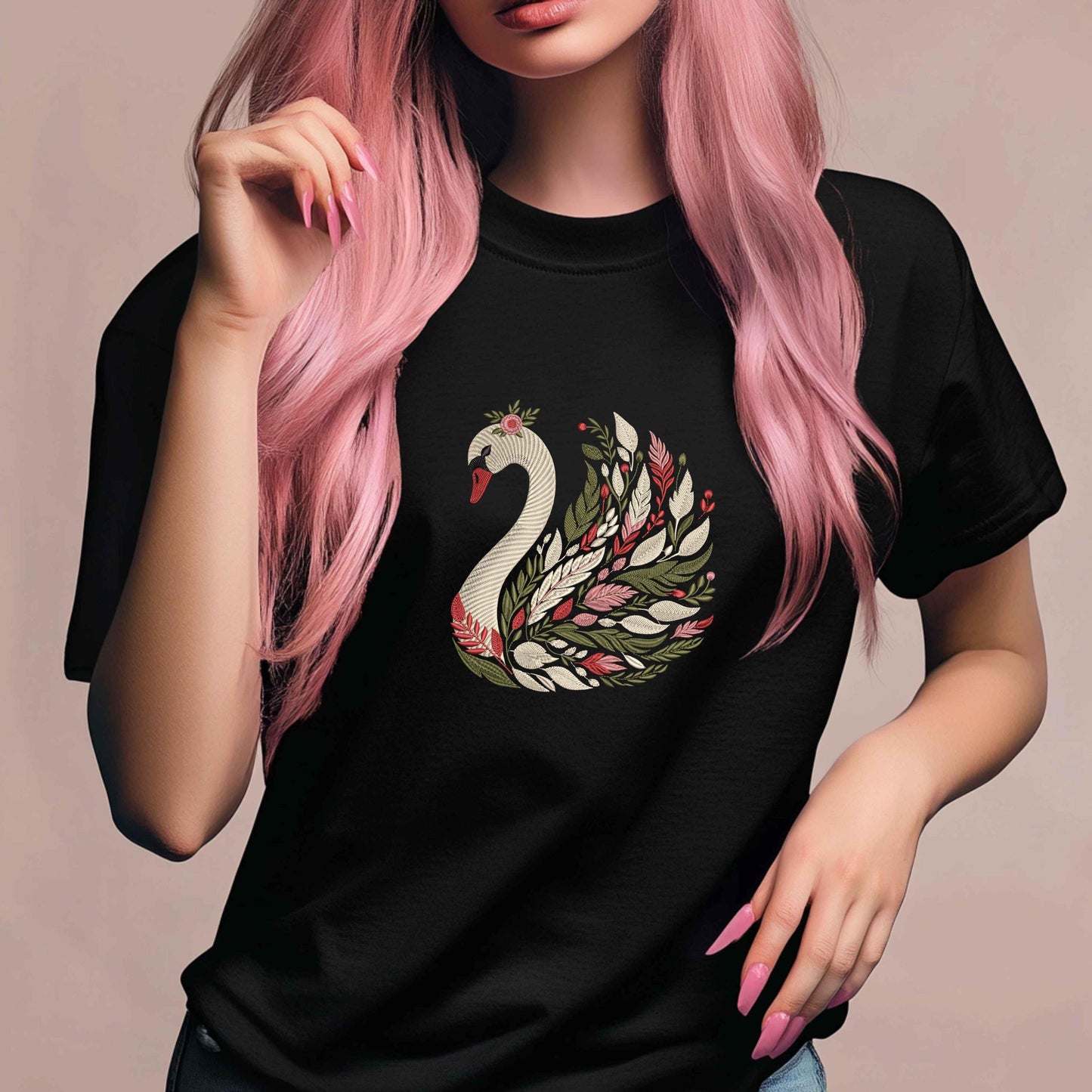 Floral Elegant Swan Embroidery Design – Floral Machine Embroidery Pattern – Instant Download Digital File, Bird Embroidery, Swan Pattern PES
