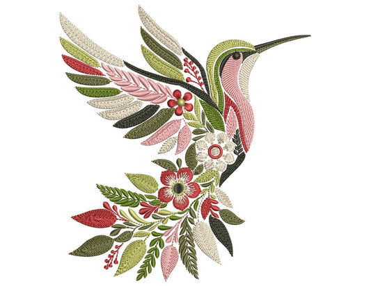 Floral Hummingbird Embroidery Design, Hummingbird Pattern, Floral Bird Embroidery for Jackets, Pillows & More, Instant Download PES DST JEF