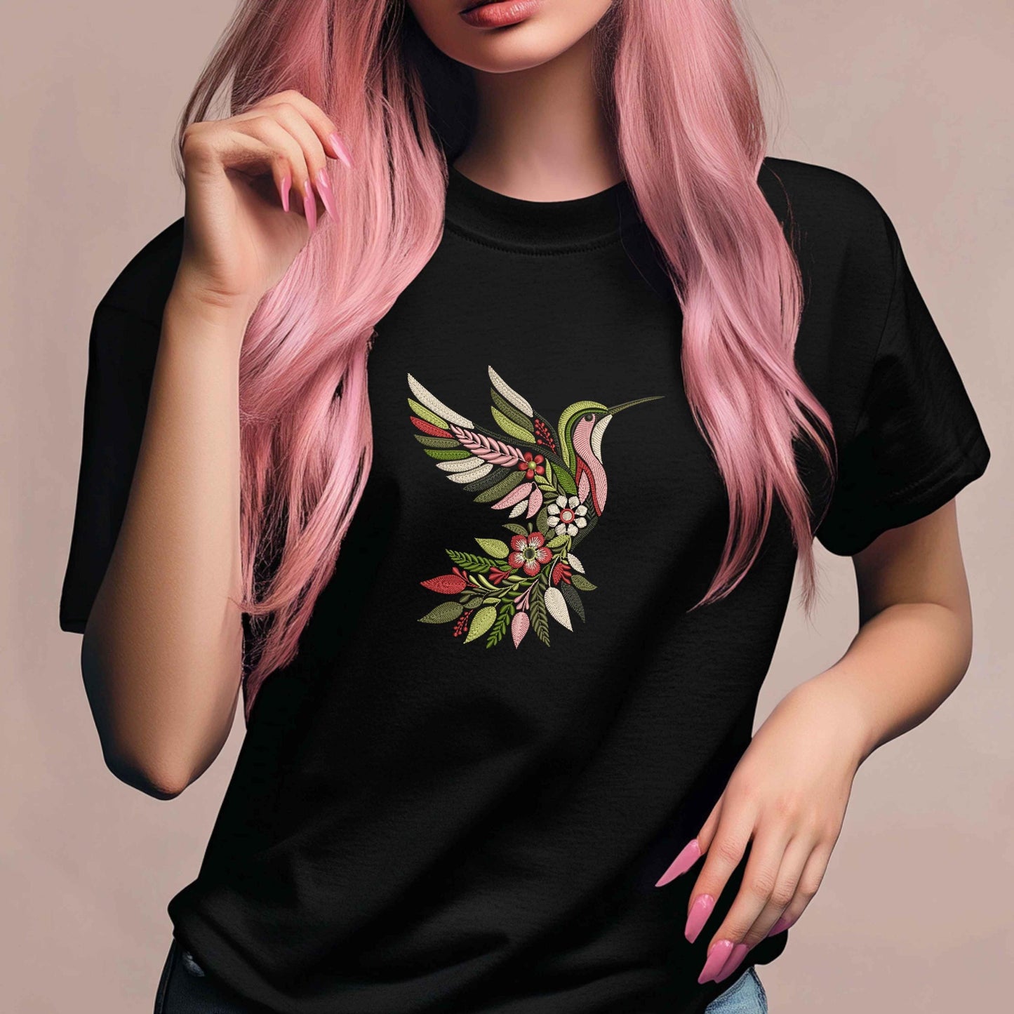 Floral Hummingbird Embroidery Design, Hummingbird Pattern, Floral Bird Embroidery for Jackets, Pillows & More, Instant Download PES DST JEF