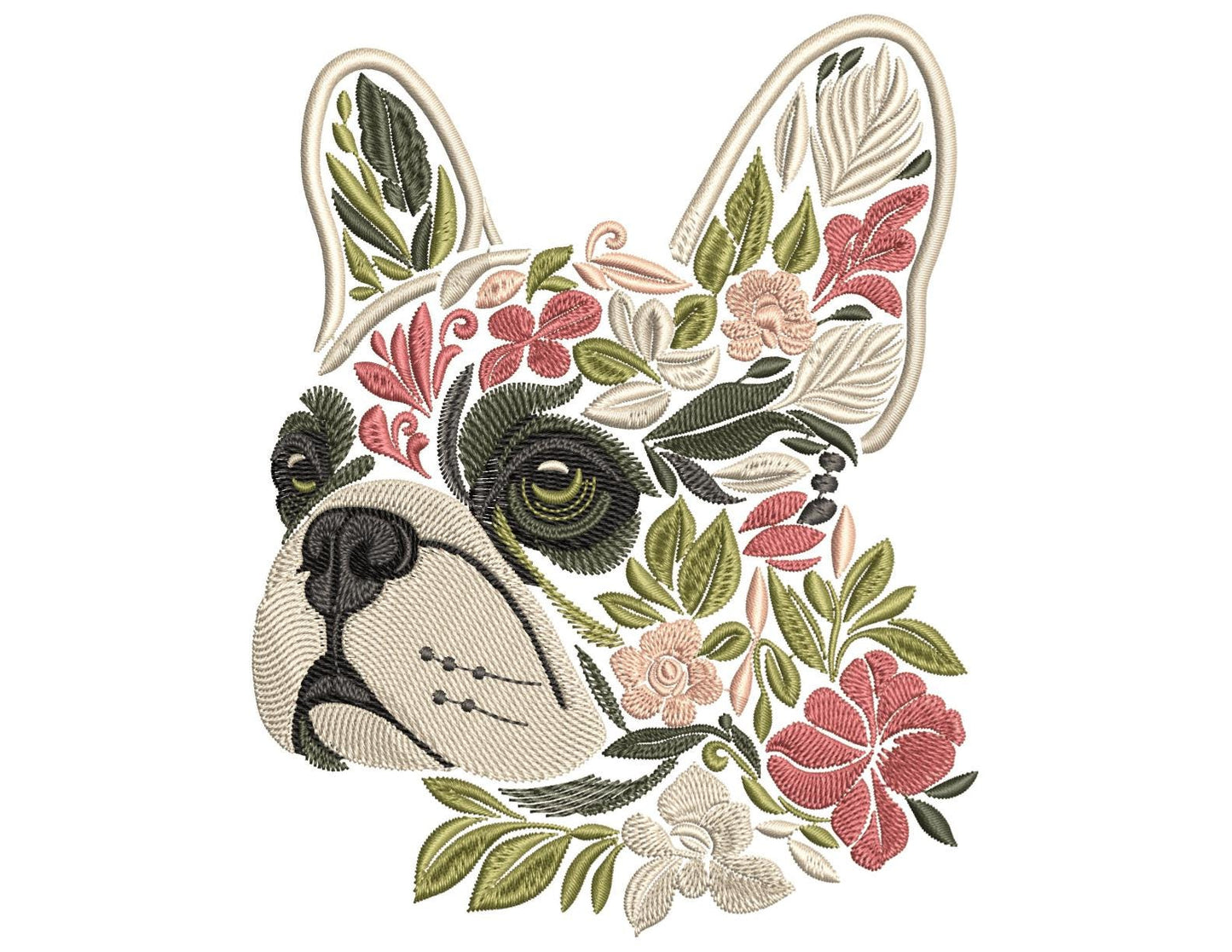 Floral French Bulldog Embroidery Design – Cute Pet Machine Embroidery, Instant Download Digital File, Dog Embroidery, French Bulldog Pattern
