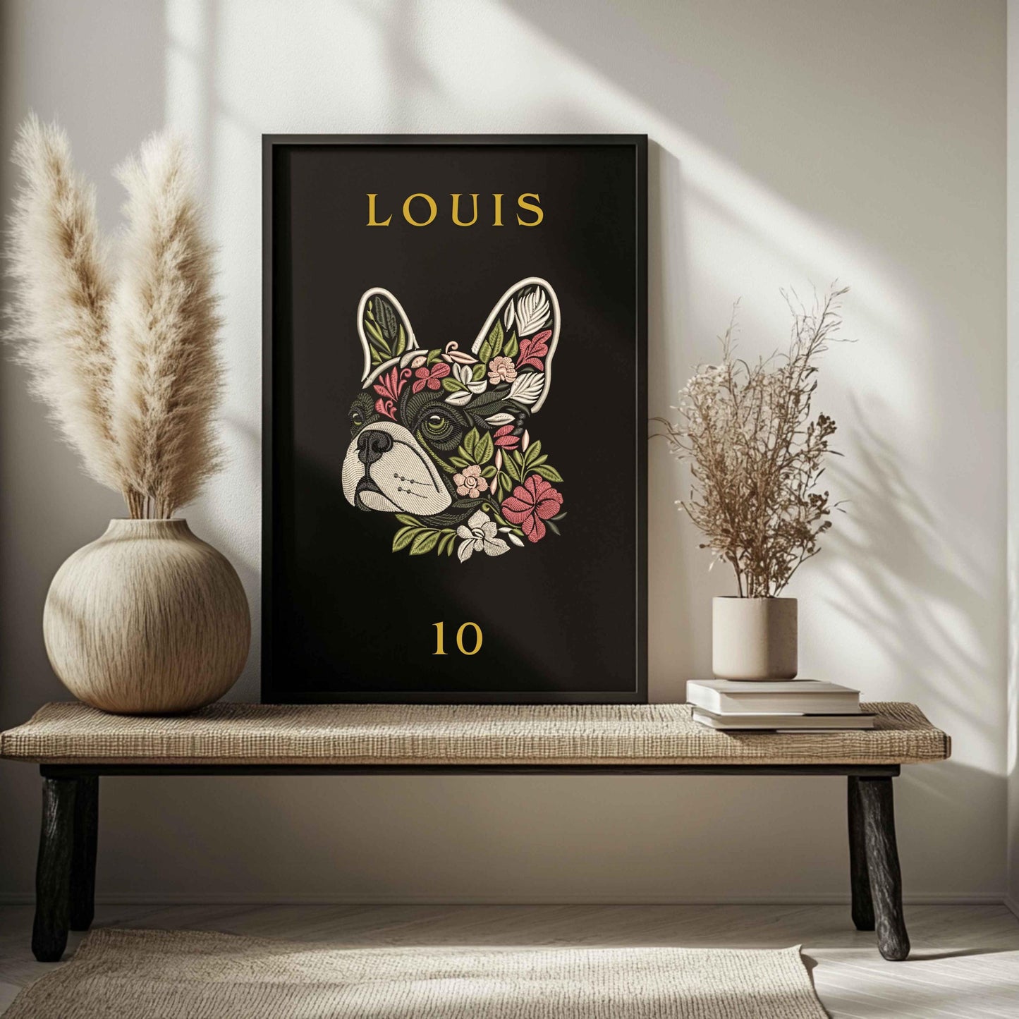 Floral French Bulldog Embroidery Design – Cute Pet Machine Embroidery, Instant Download Digital File, Dog Embroidery, French Bulldog Pattern