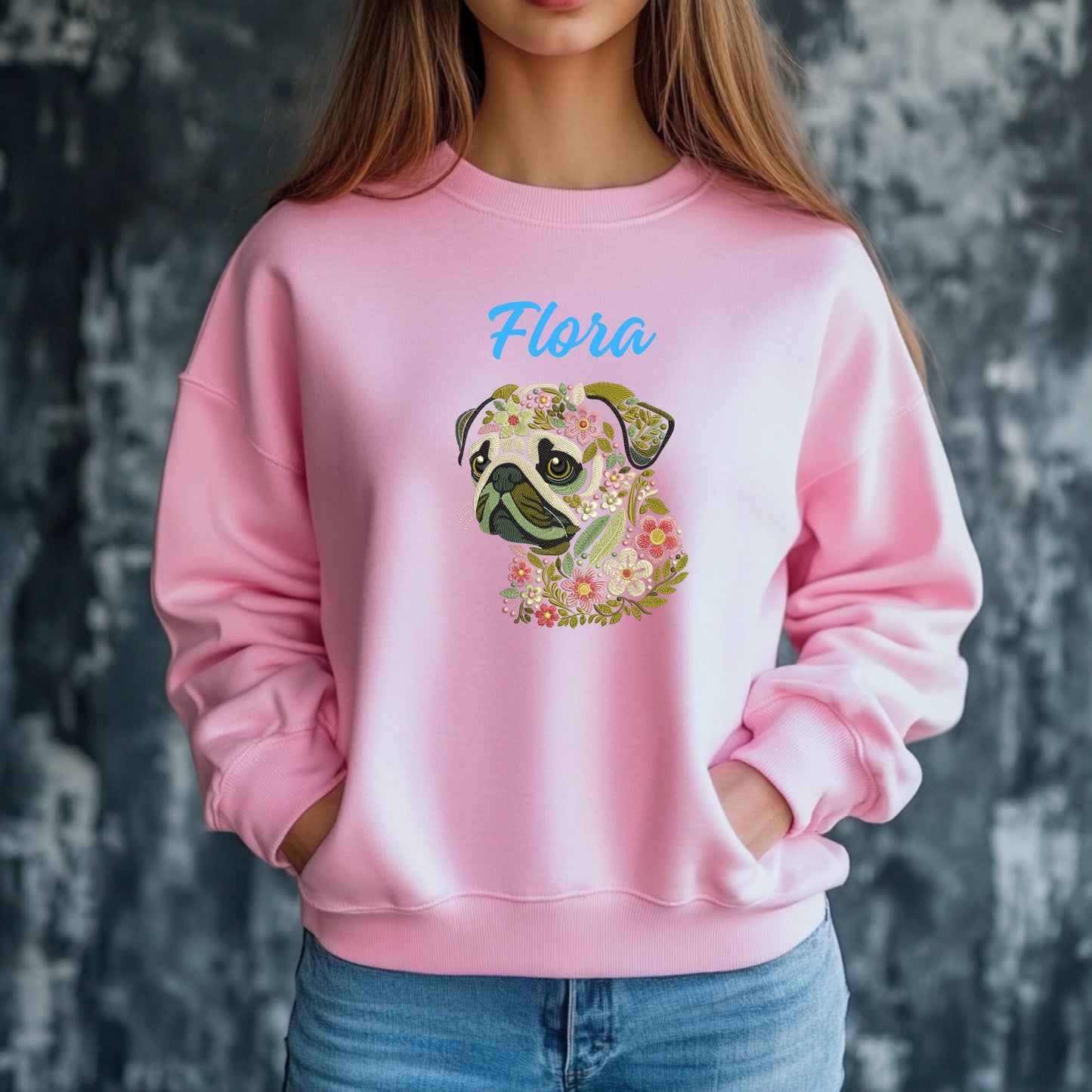 Floral Pug Dog Embroidery Design, Dog Machine Embroidery File Cute Pug Face Pattern, Dog Lover Gift Idea, Animal Embroidery, Pets Embroidery