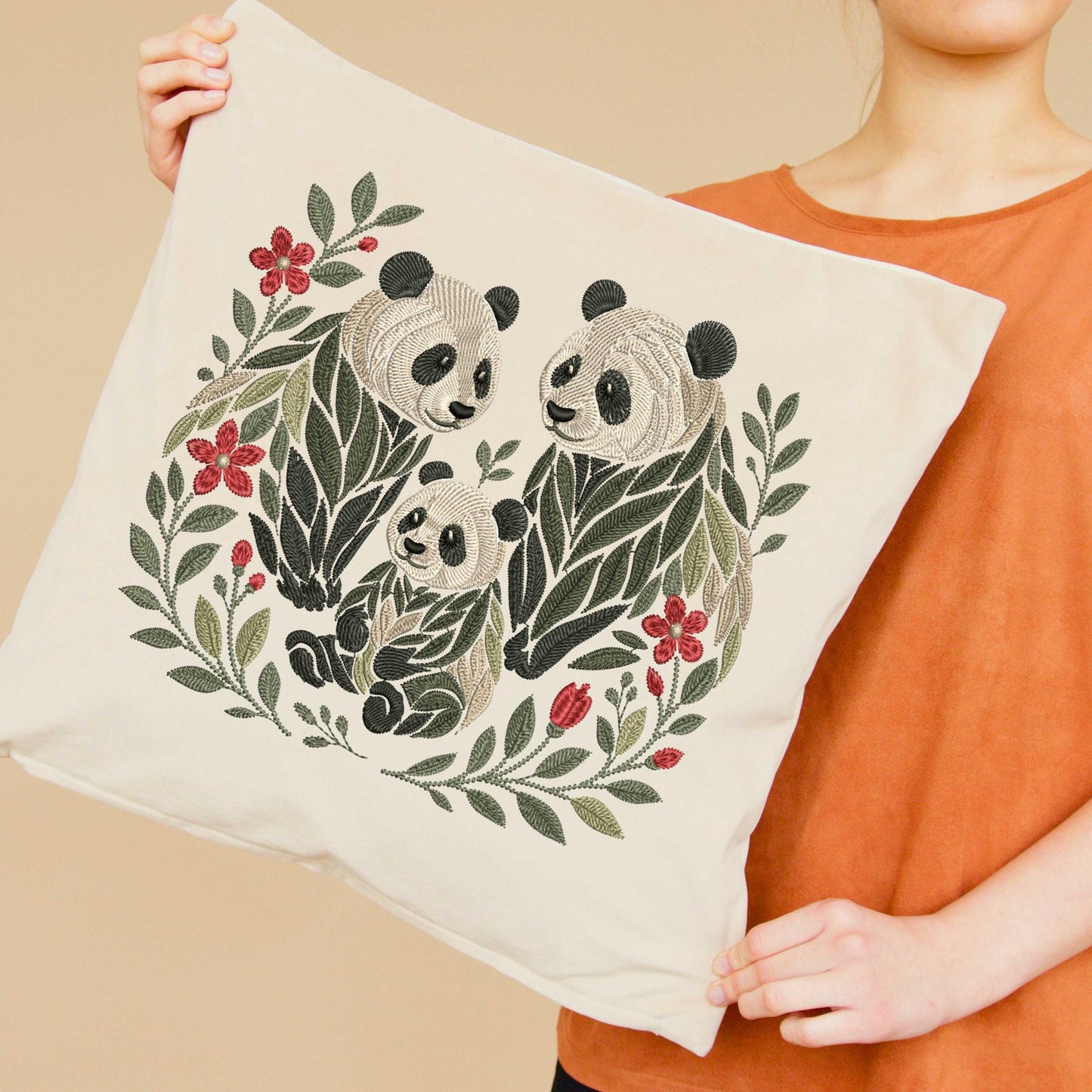 Panda Family Embroidery Design, Adorable Mother, Father & Baby Panda with Flowers, Perfect for T-Shirts and Personalized Gifts PES 4 x4 hoop