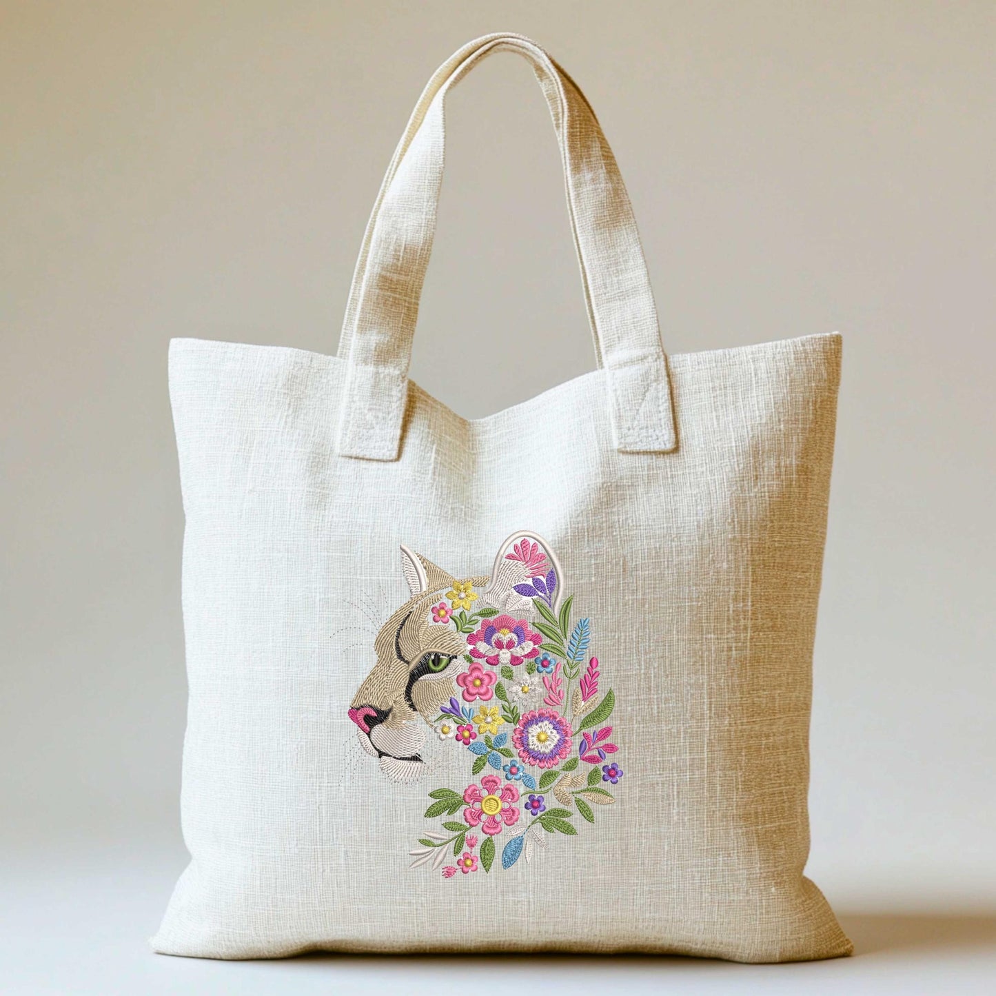 Floral Cougar Machine Embroidery Design, Puma Embroidery, Wild Cat Jungle Pattern, Jungle Floral Pattern, Boho Animal Embroidery, Animal PES