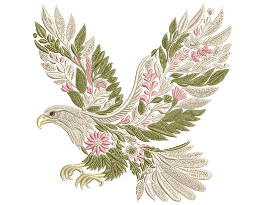 Floral Eagle Embroidery Design, Flight Bird Embroidery Design, Stunning Bird Machine Embroidery Pattern, Eagle Pattern, Eagle PES DST JEF