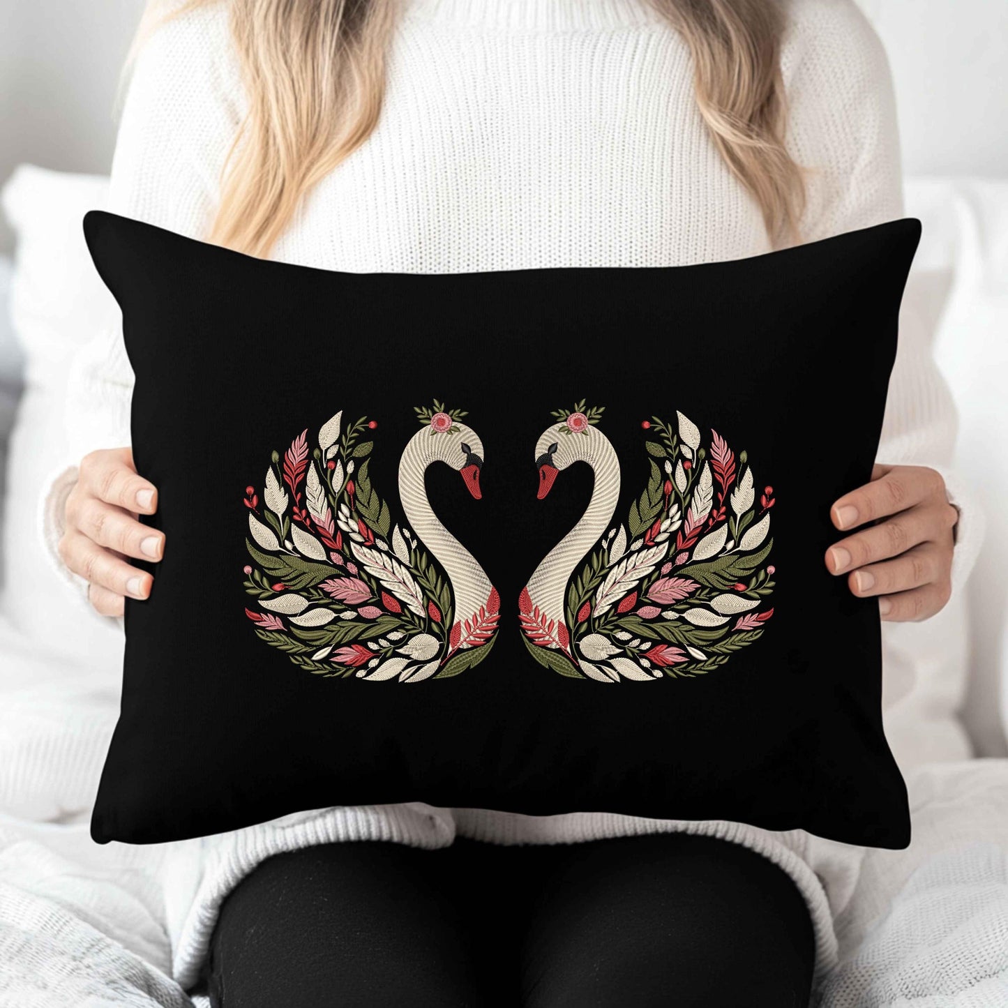 Floral Elegant Swan Embroidery Design – Floral Machine Embroidery Pattern – Instant Download Digital File, Bird Embroidery, Swan Pattern PES