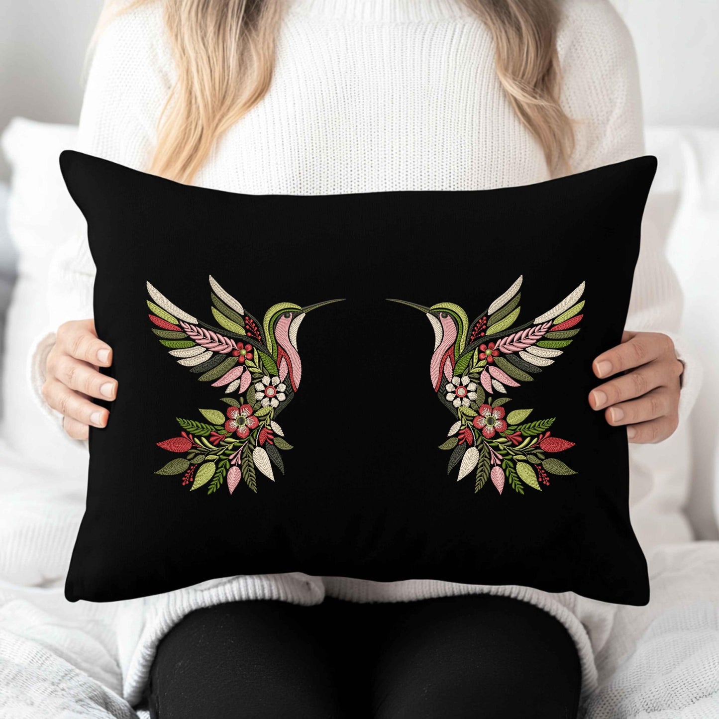 Floral Hummingbird Embroidery Design, Hummingbird Pattern, Floral Bird Embroidery for Jackets, Pillows & More, Instant Download PES DST JEF