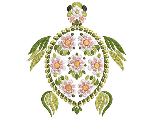 Floral Turtle Machine Embroidery Design, Perfect for Jackets, Towels & Gifts, Animal Embroidery, Tortoise Embroidery, Turtle Pattern PES DST