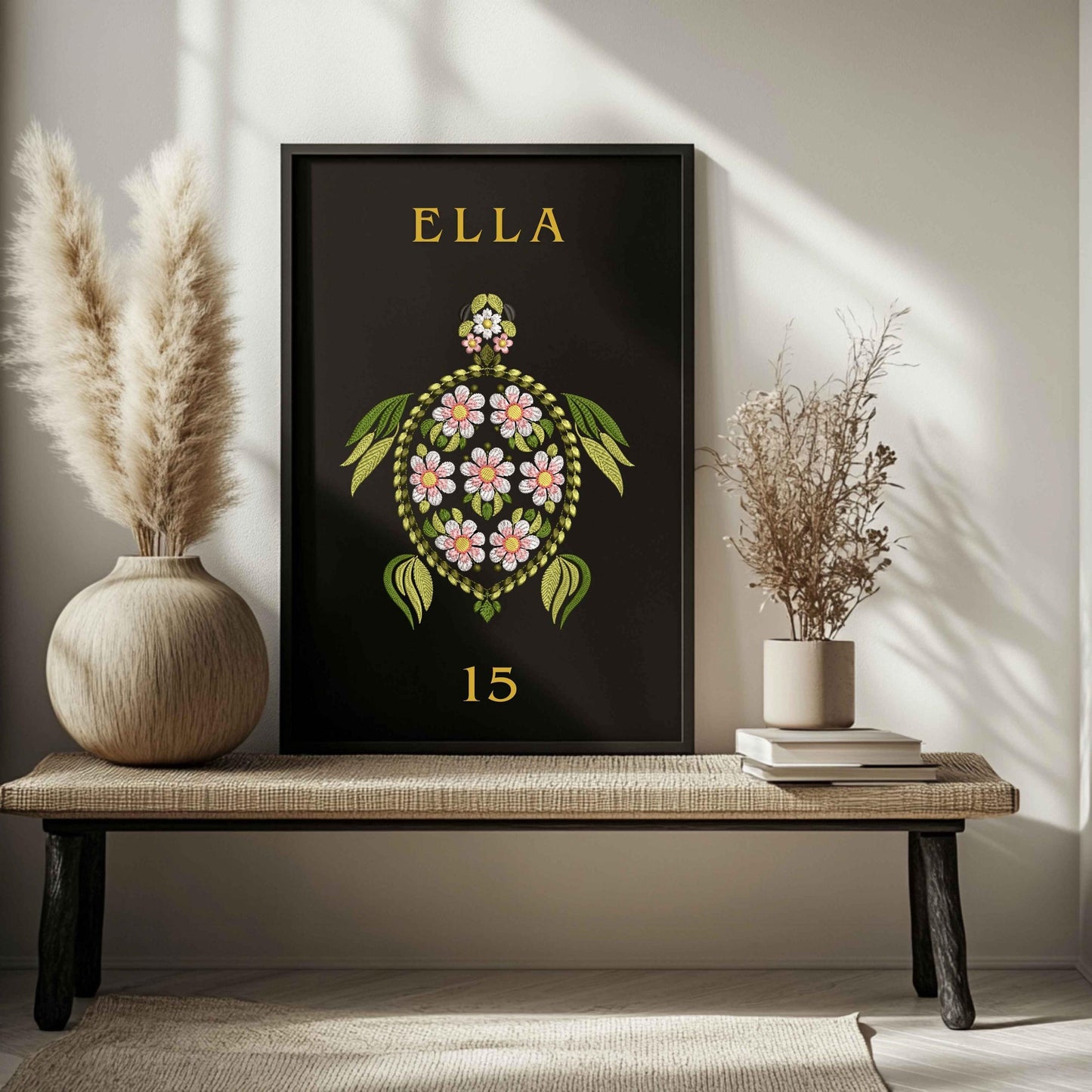 Floral Turtle Machine Embroidery Design, Perfect for Jackets, Towels & Gifts, Animal Embroidery, Tortoise Embroidery, Turtle Pattern PES DST
