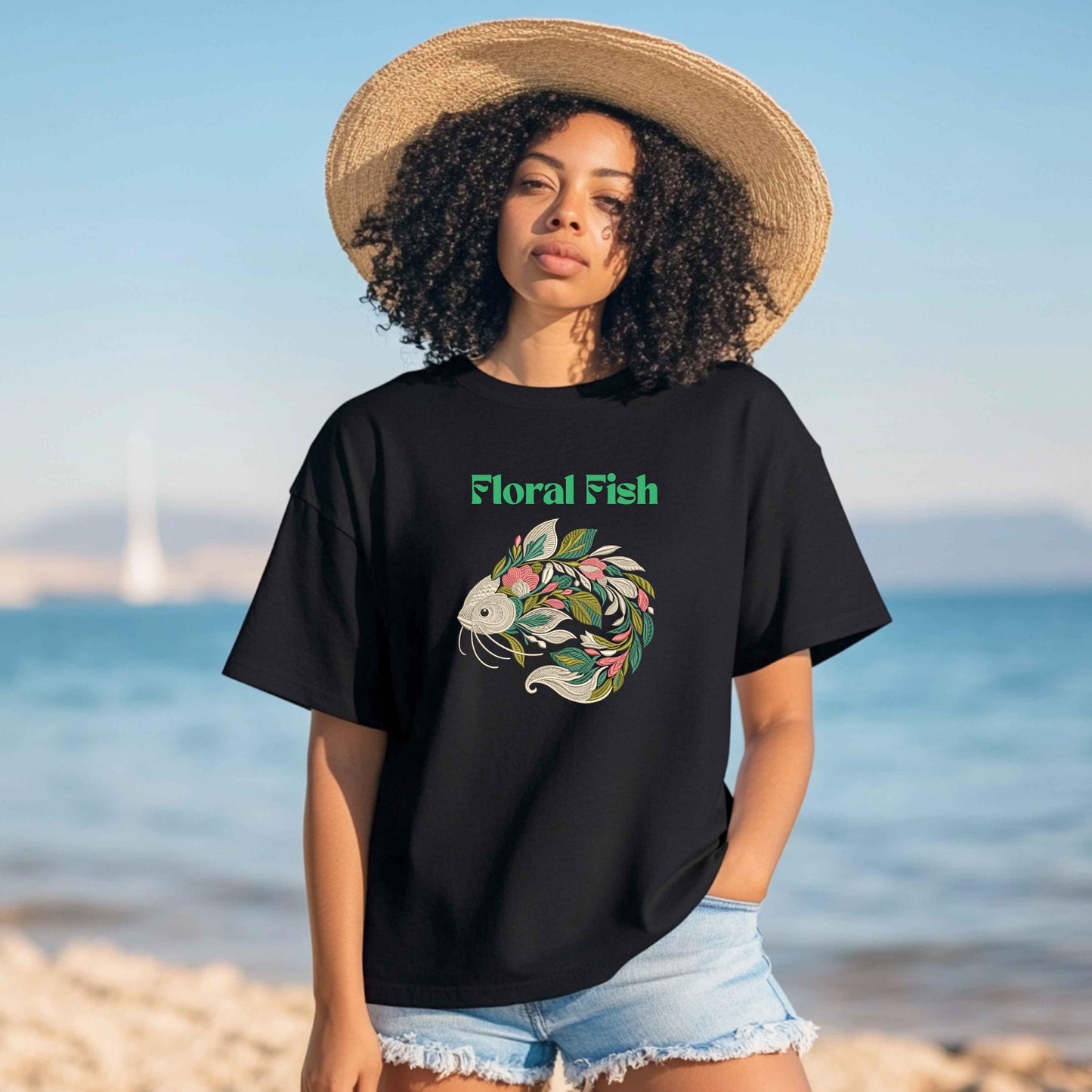 Floral Catfish Embroidery Design – Botanical Machine Embroidery File – Fish Embroidery, Embroidery Fishing, Fish PES DST, Instant Download