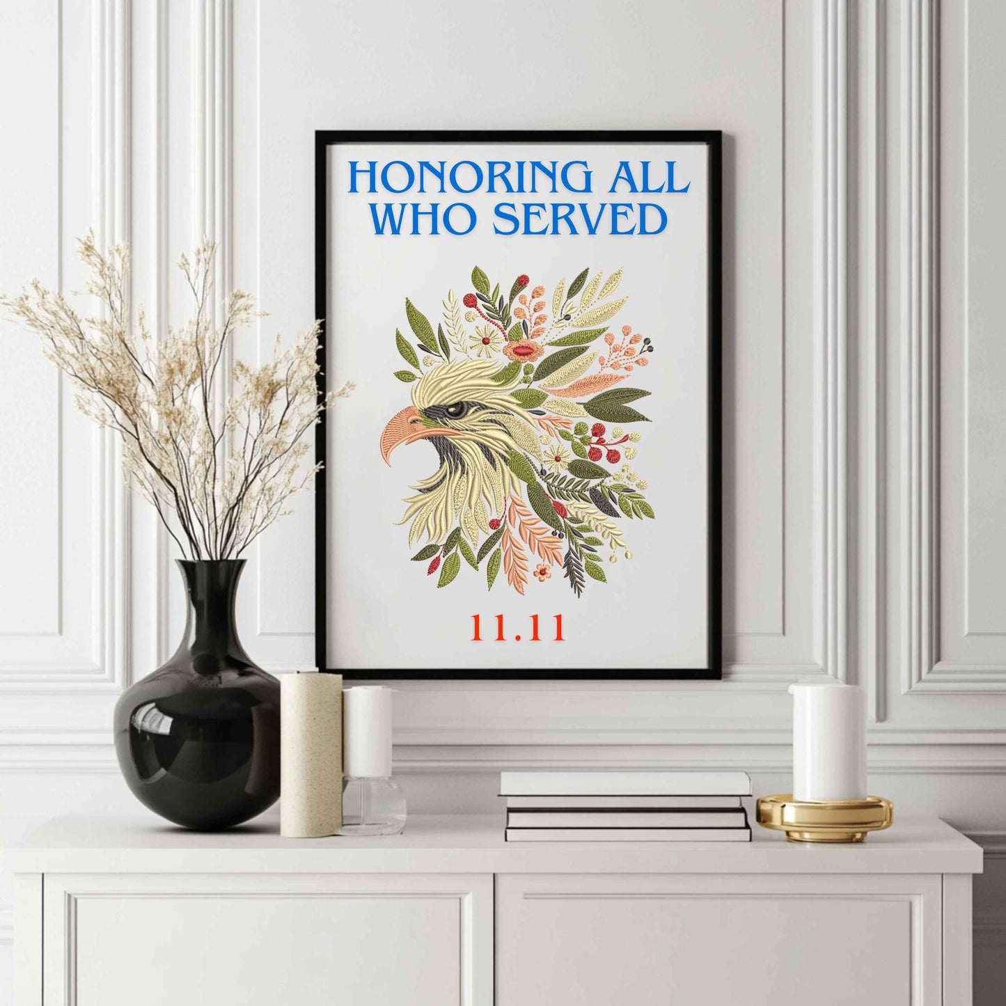 Majestic Eagle Embroidery Design – Floral Eagle Machine Embroidery Pattern, Digital Download – Nature-Inspired File, Bird Embroidery PES DST