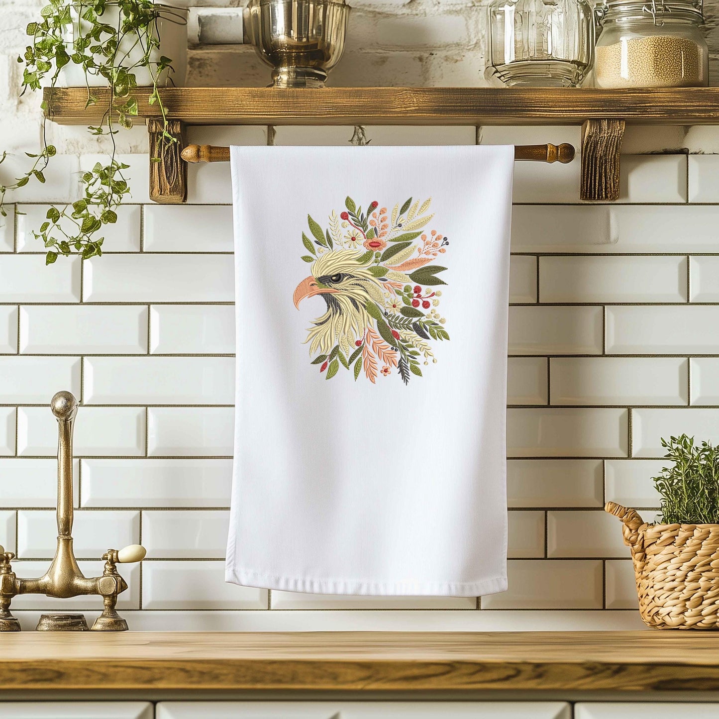 Majestic Eagle Embroidery Design – Floral Eagle Machine Embroidery Pattern, Digital Download – Nature-Inspired File, Bird Embroidery PES DST