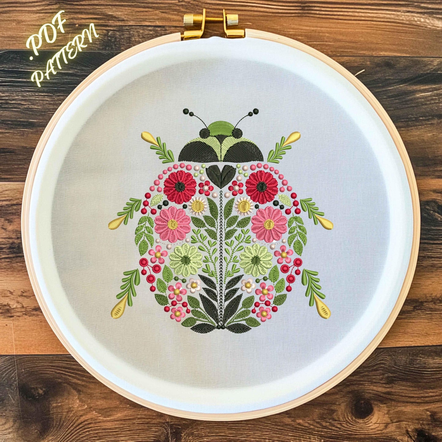 Ladybug Hand Embroidery Pattern PDF • Floral Beetle Modern Stitch Design • Easy Hoop Art Template • Instant Digital Download, Insect Pattern